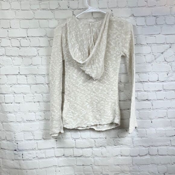 Roxy Beige Chunky Knit V-neck Hoodie Summer Sweater Hooded Poncho Slub Pullover - Picture 3 of 6